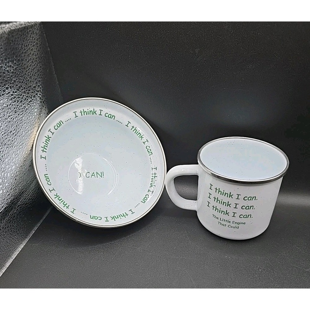 Child's Cup And Bowl Set. Enamel Ware " I Think I Can" Little Engine That Could